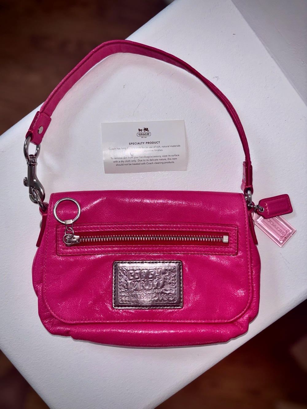 Coach Poppy Pink Leather Wristlet Mini Shoulder Bag Y2K Barbiecore COA